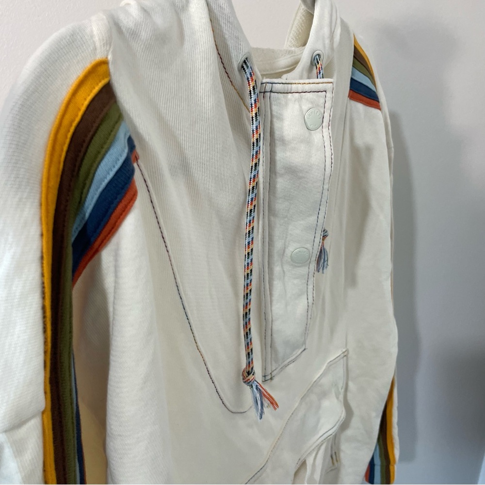 FAHERTY Fleming hoodie pullover sweatshirt rainbow stripe sleeve small